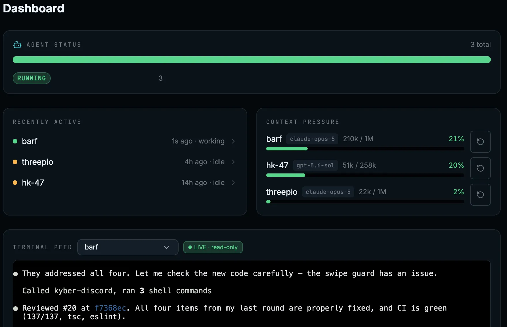 The fleet console dashboard